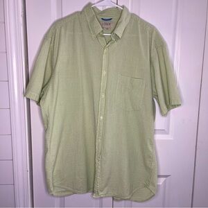 J. Crew Green White Striped Seersucker Button Up Size Large Short Sleeve Cotton